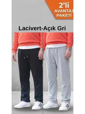 Osyday Erkek 2’li Paket Yazlık 2 Iplik Rahat Kalıp Eşofman Altı Lacivert ve Açık Gri