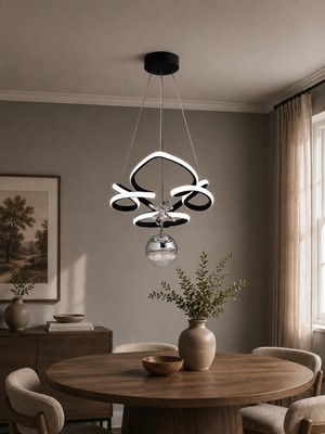 Gusto Lighting Helen Tek Toplu Modern Sarkıt Avize ,siyah Sarkıt Power LED Avize, 3 Renk Yanabilen LED Avize,