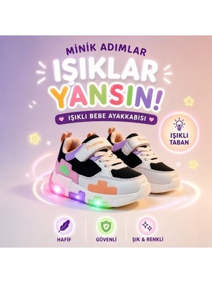 Promax Kız Çocuk Işıklı Cırtlı Bebe Spor Ayakkabısı 22-25 Siyah-Pembe