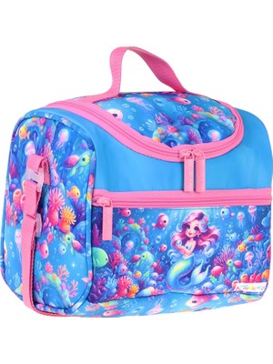 Kaukko Kids Kız Çocuk Mercan ve Denizkızı Baskılı Isı Yalıtımlı Okul Beslenme Çantası (Pembe - Mavi) - L5324