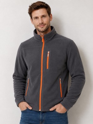 Dsnm Füme Turuncu Fermuarlı 3 Cepli Slim Fit Anti Pilling Tüylenme Yapmaz Hava Geçirmez Soft Shell Polar