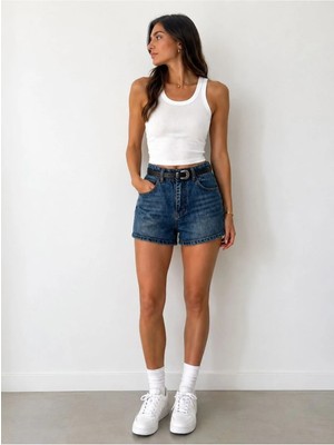 St.Poll Kadın Yüksek Bel Mini Denim Şort 4 Cep ile Günlük Kullanım İçin Rahat Tasarım