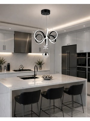 Gusto Lighting Laura Tek Top LED Sarkıt Avize,siyah,3 Renk Yanabilen LED Avize, Modern Salon Oda LED Avize