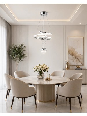 Gusto Lighting Parla Tek Top LED Sarkıt Avize,krom,3 Renk Yanabilen LED Avize, Modern Salon Oda LED Avize