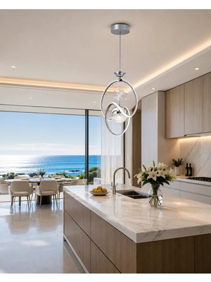 Gusto Lighting Sirius Tek Top LED Sarkıt Avize,krom,3 Renk Yanabilen LED Avize, Modern Salon Oda LED Avize
