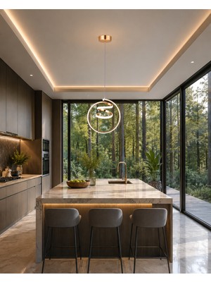 Gusto Lighting Nare Tekli LED Sarkıt Avize,gold,3 Renk Yanabilen LED Avize, Modern Salon Oda LED Avize