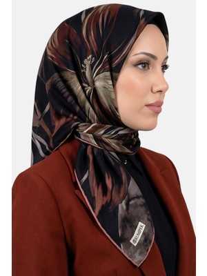 Hadiora Kadın Siyah Vizon Yaprak Desen Organik Pamuk Soft Eşarp