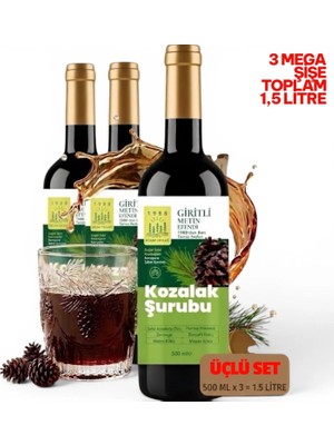 3 x 500 ml Kozak Bergama Vakfı Kozalak Şurubu Giritli Metin Efendi