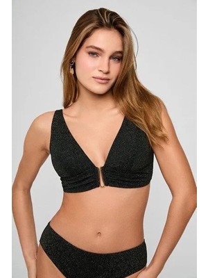Kom Stavs Parlak Dokulu Kumaş Üçgen Bikini