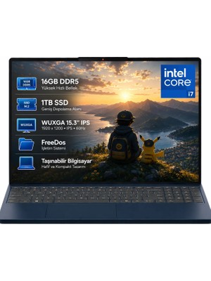 Lenovo Ideapad Slim 3 15IRH10 83K10061TR I7-13620H 16gb Ddr5 1tb SSD Wuxga 15.3" IPS 60Hz Freedos Taşınabilir Bilgisayar