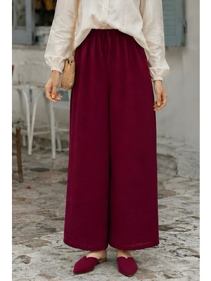 İmaj Butik Bordo Bol Paça Ayrobin Pantolon