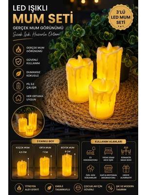 Newstore Home 3'lü Beyaz LED Mum Pilli Erimiş Görünümlü Plastik Fener Tasarımı