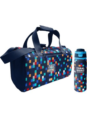 Coral High Lacivert Çok Renli Geometrik Desenler Erkek Çocuk Spor Çantası ve 800 ml Çelik Matara Seti 27550