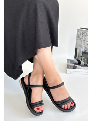 Shoegar Winta Siyah Cilt Sandalet