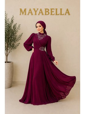 MayaBella Taşlı Şifon Tesettür Abiye