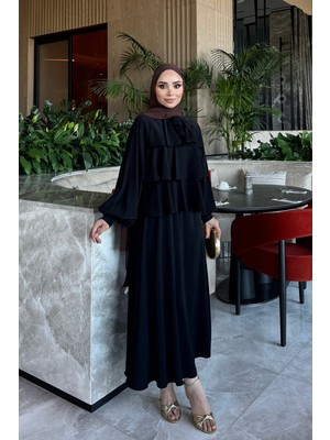 İmaj Butik Siyah Yaka Bağlamalı Katlı Etekli Takım