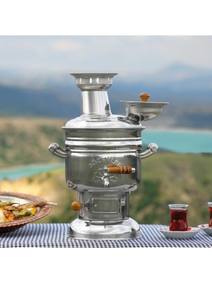 Sözenler 4 Litre Krom Kömürlü Semaver Porselen Kulp 2,5 kg Zarif Görünüm ve Kolay Temizlik KS11 P-Dicle
