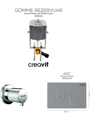 Creavit Arc Mat Gri Gömme Rezervuar Set GR5001-GP8002-MS.AC50L