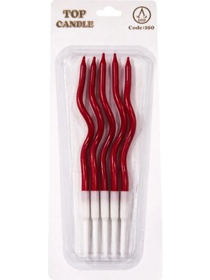 Party Country Metalik Kıvrık Mum Seti 12CM 5li -Kırmızı-