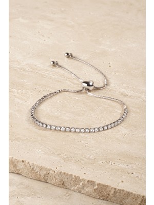 Trend Collection Gümüş Renk Su Yolu Taşlı Ayarlanabilir Kadın Bileklik