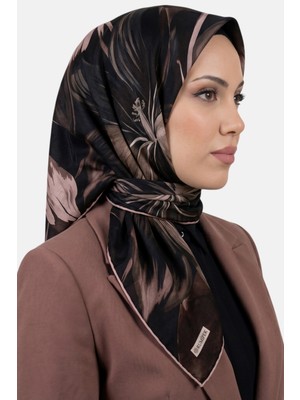 Hadiora Kadın Siyah Kahve Yaprak Desen Organik Pamuk Soft Eşarp