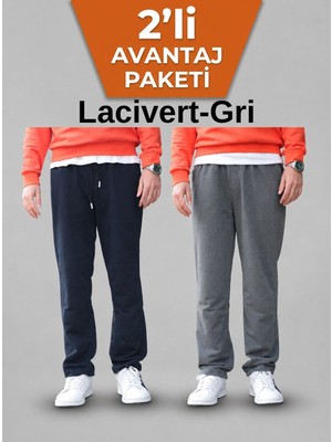 Osyday Erkek 2’li Paket Yazlık 2 Iplik Rahat Kalıp Eşofman Altı Lacivert ve Koyu Gri