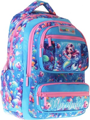 Kaukko Kids Kız Çocuk Mercan ve Denizkızı Baskılı (Coral) Altı Bölmeli Ilkokul Sırt Çantası - L5323
