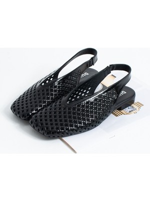 Duxal Shoes Flavia Hakiki Deri Lazer Kesim Örgü Desenli Slingback Kadın Sandalet Babet