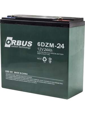 Orbus 12 Volt 24 Ah Elektrikli Bisiklet Aküsü 6DZM-24 Modeli Yüksek Performanslı Derin Deşarjlı Orbus (12V20AH-12V22AH Uyumlu