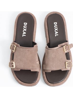 Duxal Shoes Leomaris Hakiki Deri Yumuşak Tabanlı Çift Tokalı Günlük Terlik - Sandalet