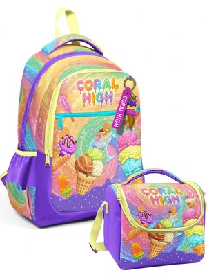 Coral High Mor Sarı Dondurma Baskılı Kız Çocuk Okul Çantası ve Thermo Beslenme Çantası Seti