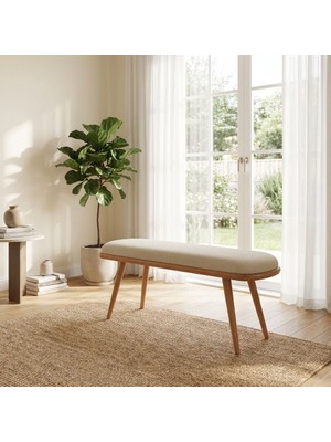 Silla Concept Viyana Bench Teddy Krem Kumaş Naturel Ahşap (110 Cm)