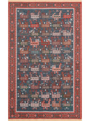 Eko Halı Nomad NMD16 Navy Pamuk Ile Üretilen Çift Taraflı Kullanıma Uygun Yıkanabilir Otantik Kilim