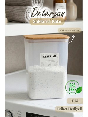 Nyl Home Doğal Ahşap Vakumlu Kapak Toz Deterjan Kutusu 3 Litre