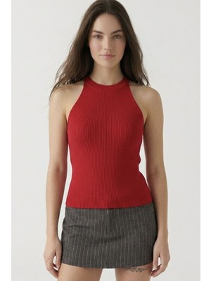 Neden Tekstil Kadın Fitilli Halter Yaka Crop Bluz