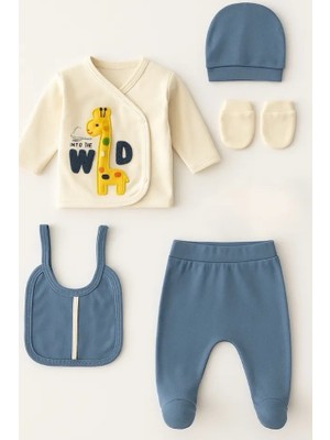 Bamoola for Babies Organik 5'li Tulum Seti Yenidoğan Erkek Bebek İçin Zürafa Desenli Hastane Çıkışı Kıyafet
