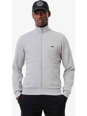 Lacoste Men's Full Zip Hoodie Sweatshirt Erkek Kapüşonlu Tam Fermuar Sweatshirt Gri