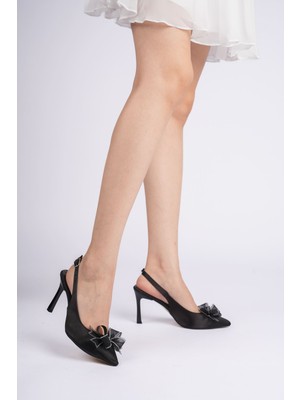 Craft Moda Kadın Siyah Taşlı Fiyonk Detaylı Sivri Burun Stiletto
