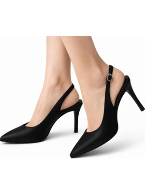 Craft Moda Kadın Saten Slingback Stiletto Topuklu Ayakkabı