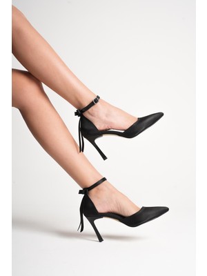 Craft Moda Kadın Saten Ince Topuklu Fiyonklu Bilekten Bağlamalı Sivri Burun Stiletto Ayakkabı