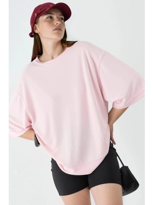 Hiccup Kadınlar Busem Kruvaşe Yaka Kısa Kesim Geniş Bluz Toz Pembe