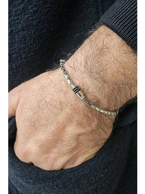 Ose Shop Italyan Tasarımı 925 Ayar Gümüş Siyah Rodajli Lüks Erkek Bileklik Özel Seri