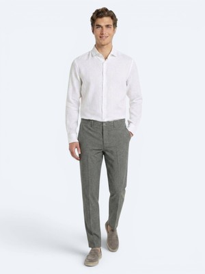 Kip Haki Kumaş Relaxed Fit Casual Keten Karışımlı Pantolon