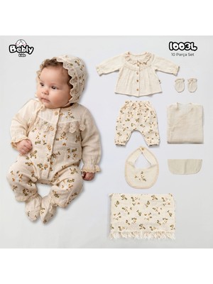 Milays Kız Bebek Müslin Kumaştan  Çiçek Kabartmalı 10 Lu Set 0-3 Ay