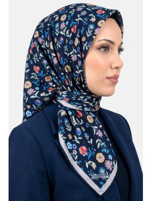 Hadiora Kadın Lacivert Mavi Çiçekli Organik Pamuk Soft Eşarp