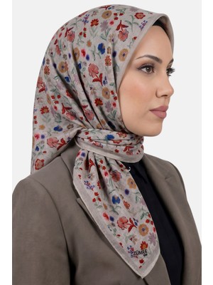 Hadiora Kadın Bej Çiçekli Organik Pamuk Soft Eşarp