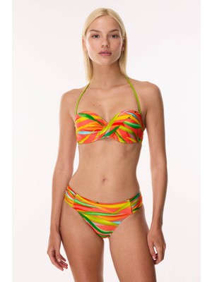 Ayyıldız 6638 Turuncu Yeşil Straplez Bikini Takımı