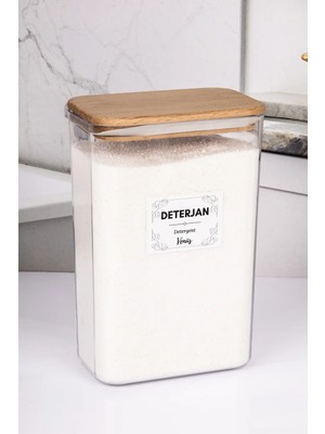 Naturelove Ahşap Vakumlu Kapaklı Toz Deterjan Kutusu 3 Litre (2,5 kg Kapasiteli)