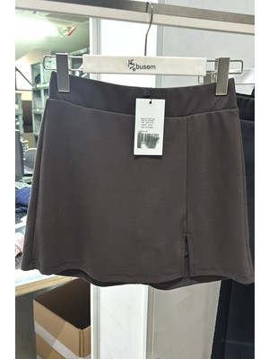 Hiccup Kadınlar Busem Yüksek Bel Yırtmaçlı Mini Skort Kahve Kahvesi
