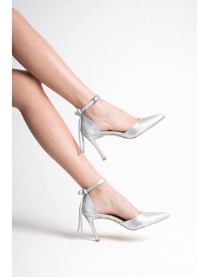 Craft Moda Kadın Saten Ince Topuklu Fiyonklu Bilekten Bağlamalı Sivri Burun Stiletto Ayakkabı